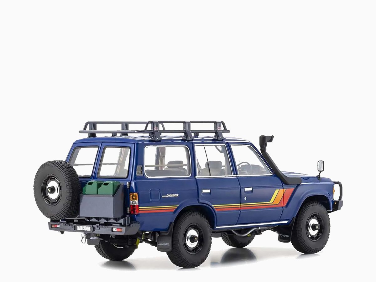 Toyota Land Cruiser 60 RHD (Right Hand Drive) Blue with Stripes and Roof Rack with Accessories 1:18 by Kyosho